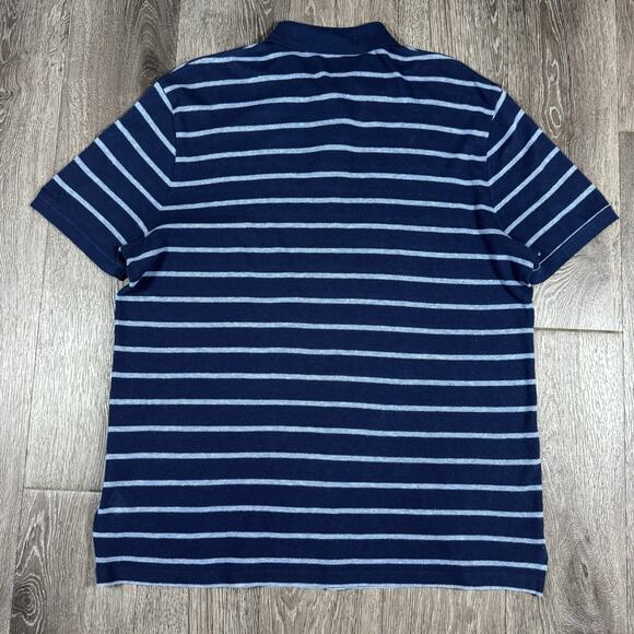 Ralph Lauren Purple Label Blue White Striped Cotton Linen Polo Size Mens L - Picture 9 of 9